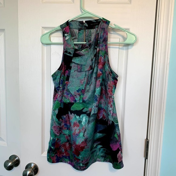 The Limited‎ Women's Size Extra Small Green Black Floral Sleeveless Top - Picture 1 of 6